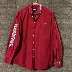 Resistol Men Red Button Down Shirt Ripstop Fabric M Embroidered Spell Out Logo